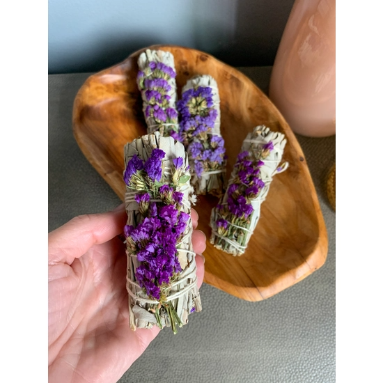 Purple Statice Flower White Sage Smudge Wand