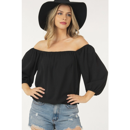 Solid Off Shoulder Crop Top with Bubble Crepe Fabric