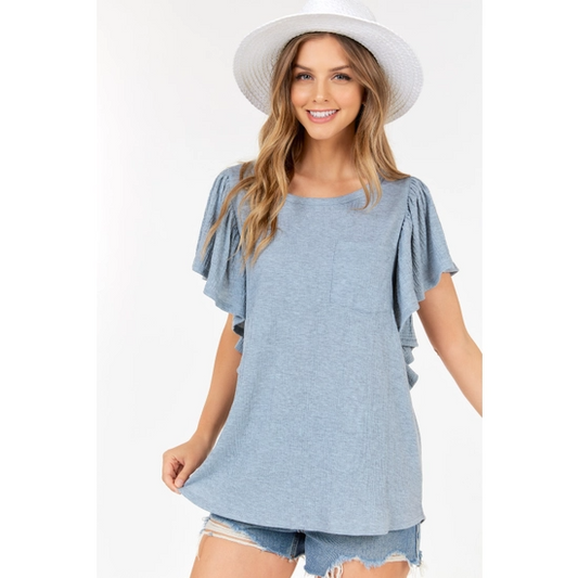 Knit Top With Short Ruffle Sleeves